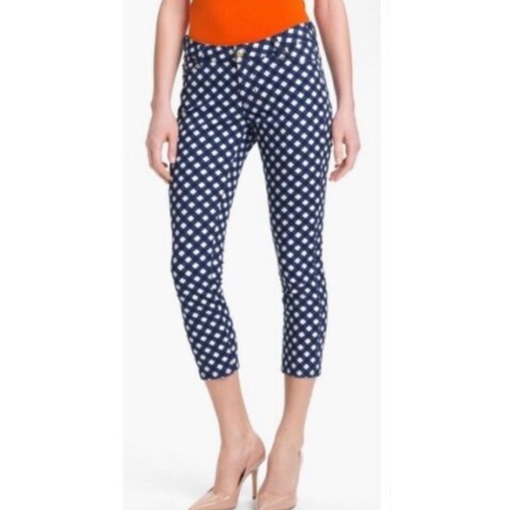 Kate Spade Play Hooky Broome Street Blue White Diamond Plaid Denim‎ Capris Sz 26